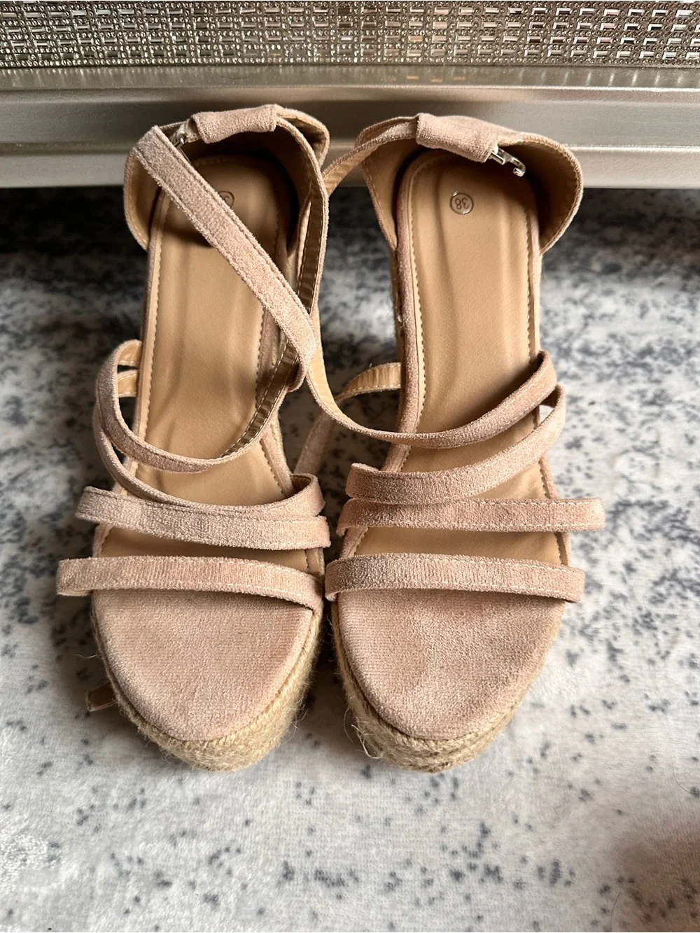 Women's Beige Strappy Espadrille Wedge Sandals